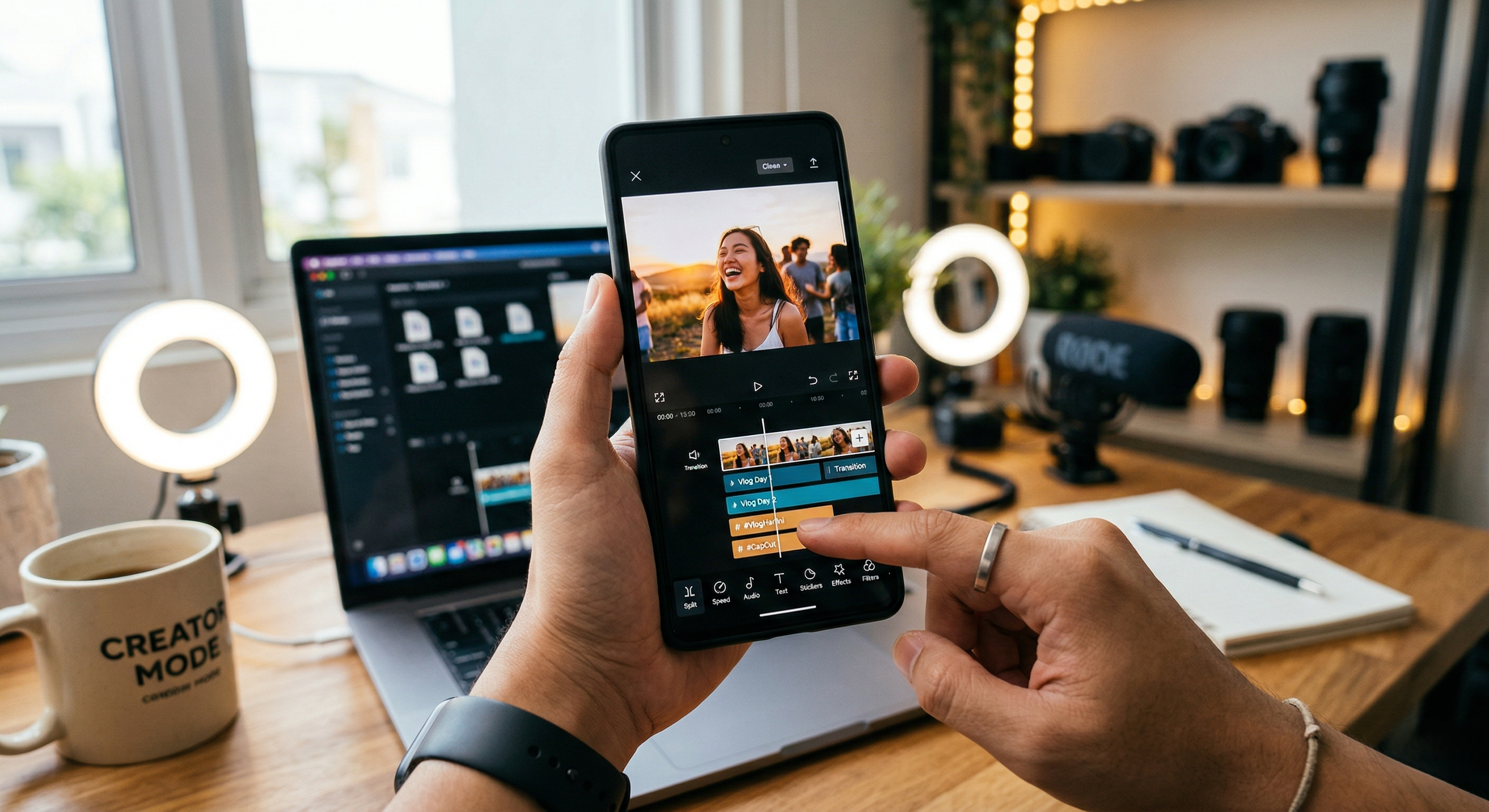Orang membuat konten dengan HP